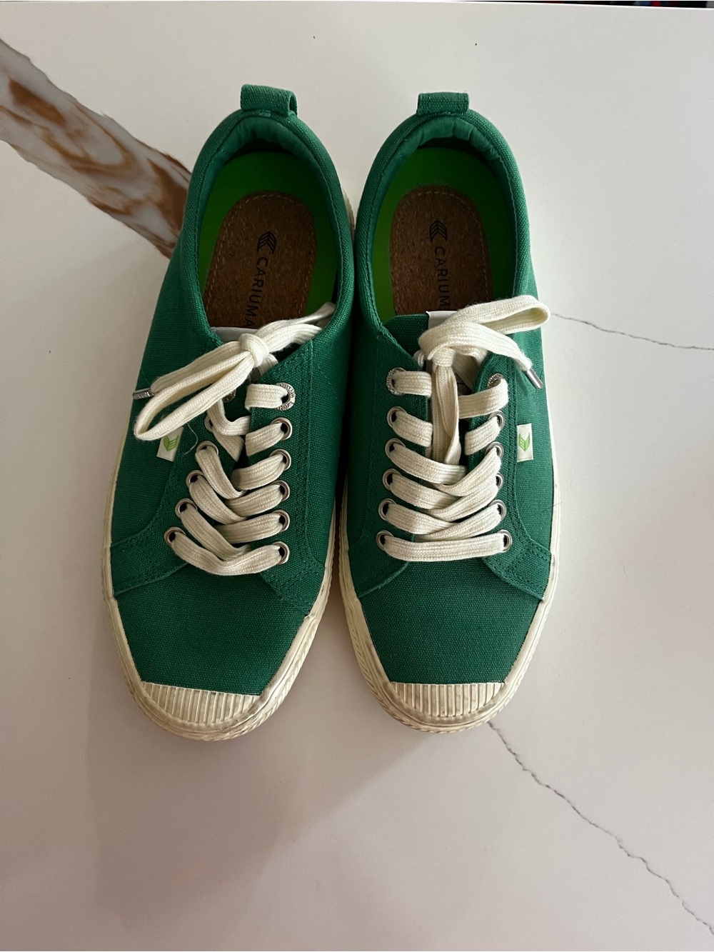 Cariuma Green Canvas Sneakers with Cream Laces